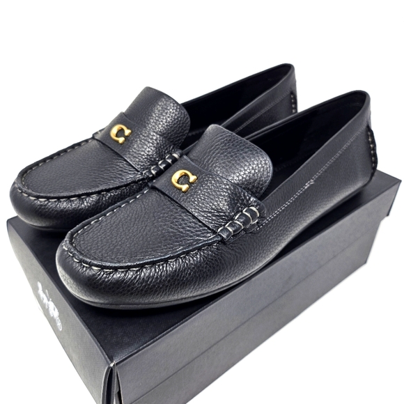 Coach US 10 40.5 Black Sculpted C Driving Loafer Women's Driver Car Shoe Slipons - Picture 1 of 12